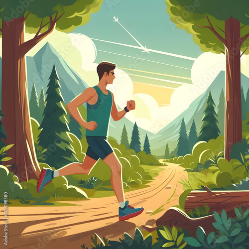 A man practicing trail running in a forest