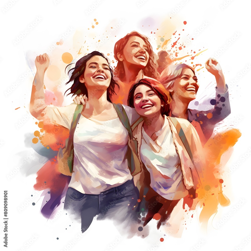 Obraz premium Happy women group. International Women's day. Generative AI.