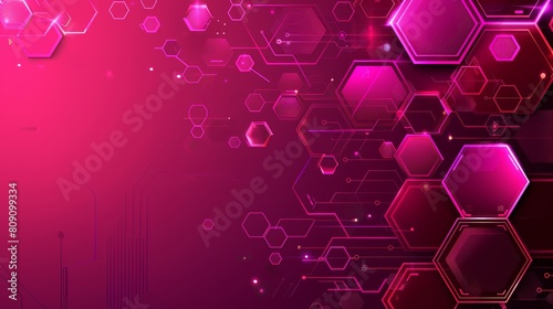   A dark pink background with a purple overlay, featuring an abstract design of hexagonal shapes and lines of similar hexagons © Jevjenijs