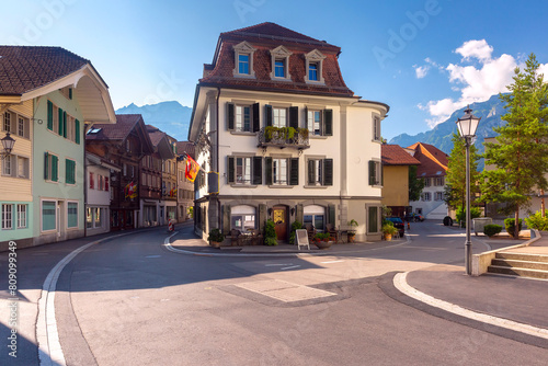Traditional houses in Old City of Unterseen Interlaken, Switzerland (ID: 809099349)