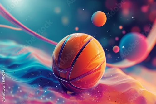 Basketball game concept, Illustration of a basketball in 3d style. Futuristic sports idea, Ai generated photo