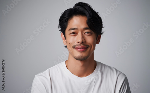 Portrait of young handsome Asian man smiling