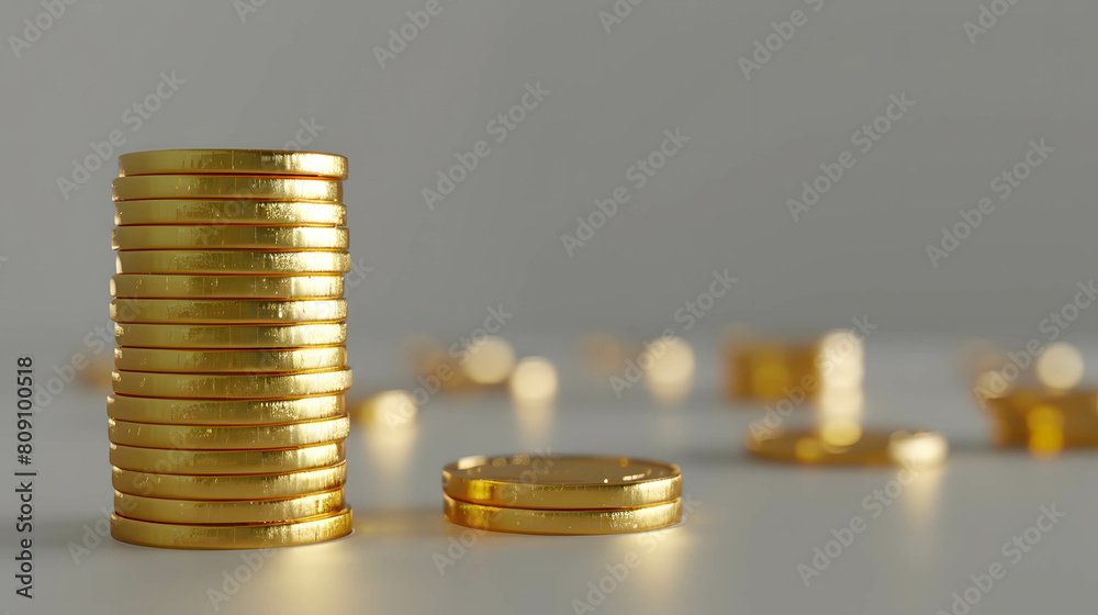 3D stack of golden coins, growth of investment and saving money, minimal wallpaper, copy space and use for presentation 3D stack of golden coins, growth of investment and saving money, minimal wallpaper, copy space and use for presentation