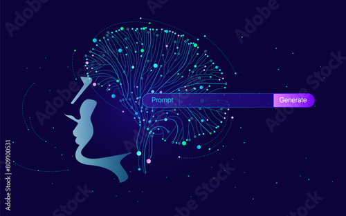 Illustration of abstract stream information. Generate image, video from prompt concept. Big data, technology, AI, data transfer, data flow, generative ai, large language model, ai brain background