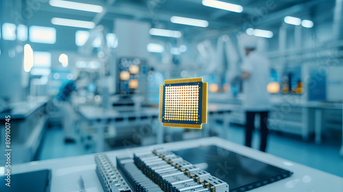 Microchip in lab or chip industry factory, demand and supply in chip product, the increase in chip prices