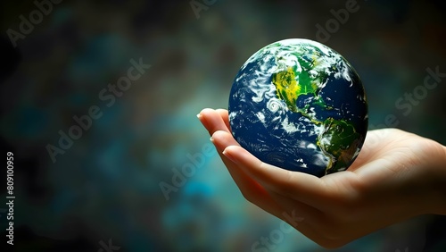 Woman s Hand Holding Earth  Symbolizing Sustainability  Climate Action  and Environmental Awareness. Concept Climate Action  Environmental Awareness  Sustainability  Earth Day  Nature Conservation