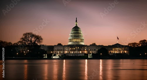 View of the Capitol in the US at night. photo