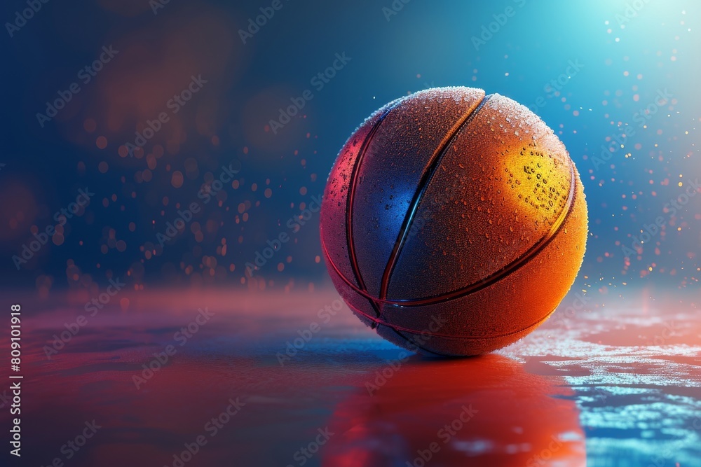 Basketball game concept, Illustration of a basketball in 3d style. Futuristic sports idea, Ai generated