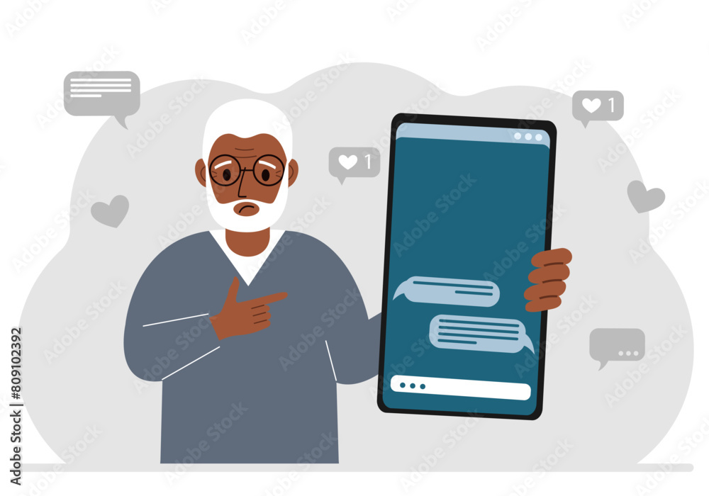 A man holds a mobile phone with correspondence and SMS messages in his hand. A man holds a mobile phone with correspondence and SMS messages in his hand.