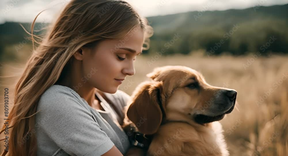 Happy girl hugging her dog. Happy girl hugging her dog.