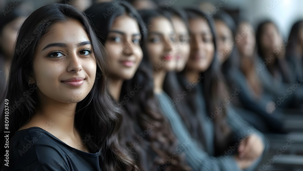 Obraz premium Achievements of Indian female college students in a university classroom. Concept Indian Female Students, Academic Achievements, University Classroom, Recognition, Excellence