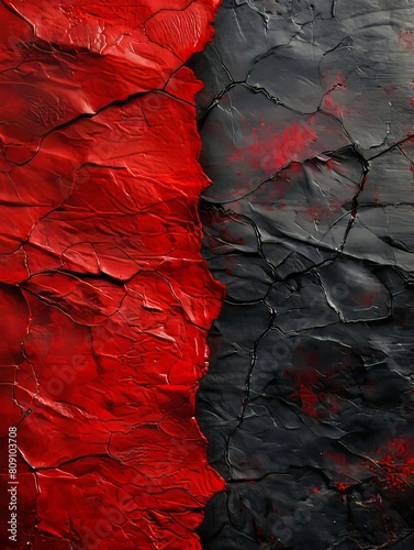 A black and red cracked wall with a white background.