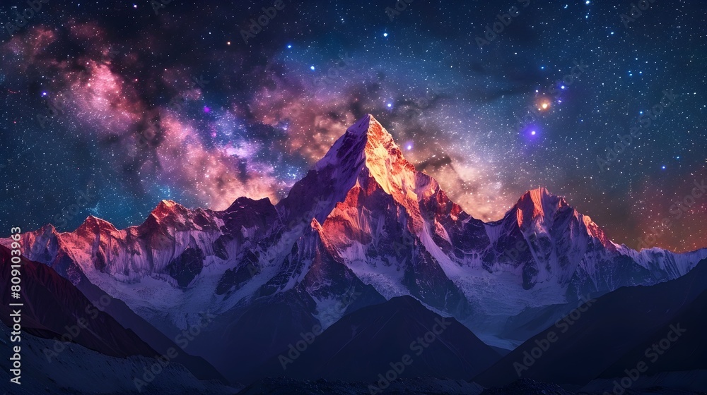 Majestic Milky Way Over Towering Mountain Peaks at Night in Serene Wilderness Landscape