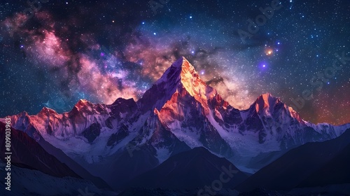 Majestic Milky Way Over Towering Mountain Peaks at Night in Serene Wilderness Landscape