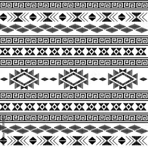 Seamless ethnic pattern. Handmade. Horizontal stripes. Vector illustration.