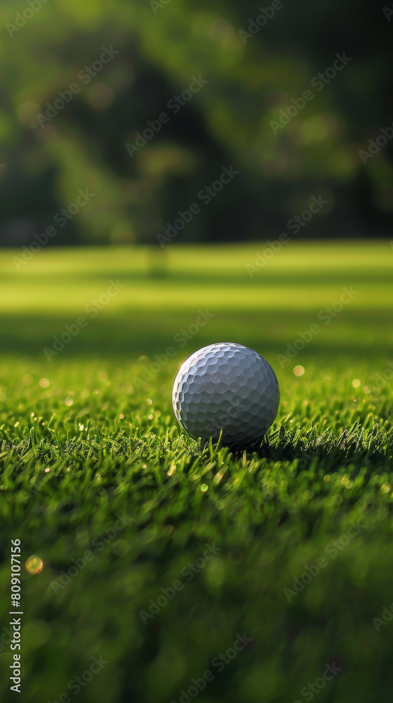 Obraz premium Close-up of a golf ball on lush green grass