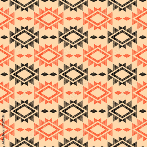 Seamless ethnic pattern. Handmade. Horizontal stripes. Vector illustration.
