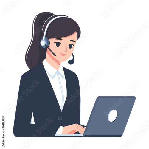 Business woman working with laptop to call center vector