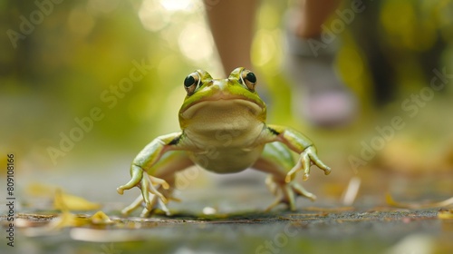Astonished Green Frog With Wide Eyes on a Forest Path