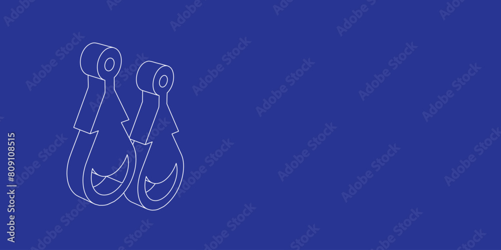 Fototapeta premium The outline of a large earrings symbol made of white lines on the left. 3D view of the object in perspective. Vector illustration on indigo background
