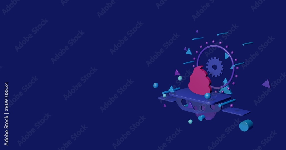 Pink poop symbol on a pedestal of abstract geometric shapes floating in ...