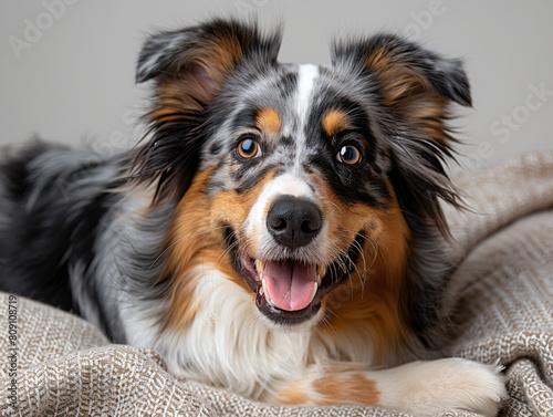 Cute  playful  young dog  Australian Shepherd Dog  pet  couch  sofa  Headshot  Portrait  photorealistic  transparent  png  AI