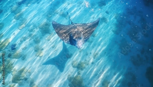 Giant Stingrays in the blue ocean  a stunning view of marine animals