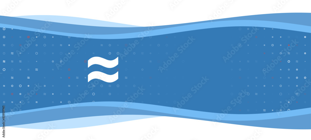 Blue wavy banner with a white approximately equal symbol on the left. On the background there are small white shapes, some are highlighted in red. There is an empty space for text on the right side