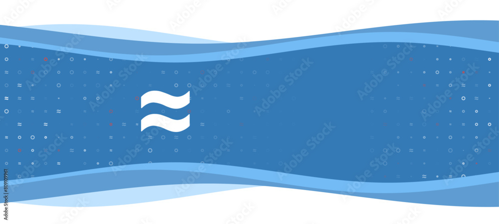 Blue wavy banner with a white approximately equal symbol on the left. On the background there are small white shapes, some are highlighted in red. There is an empty space for text on the right side Blue wavy banner with a white approximately equal symbol on the left. On the background there are small white shapes, some are highlighted in red. There is an empty space for text on the right side
