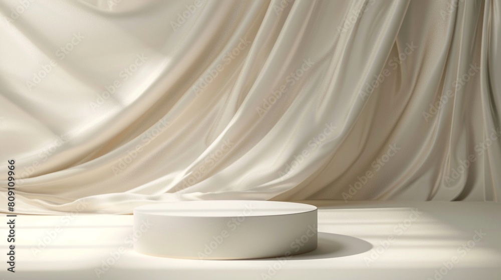 Abstract Off White Satin Silky Cloth for background, graceful simple display podium on draper silky fabric backgrounds. Abstract Off White Satin Silky Cloth for background, graceful simple display podium on draper silky fabric backgrounds.