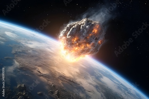 3D illustration of an asteroid explosion in space.