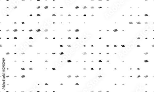 Seamless background pattern of evenly spaced black sanding symbols of different sizes and opacity. Illustration on transparent background
