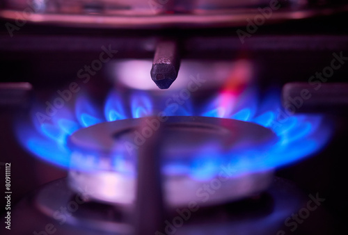 gas stove fire burns in the kitchen