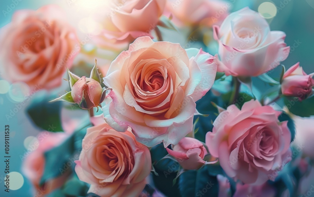 Glowing Blossoms: A Cluster of Pink Roses Glowing Blossoms: A Cluster of Pink Roses