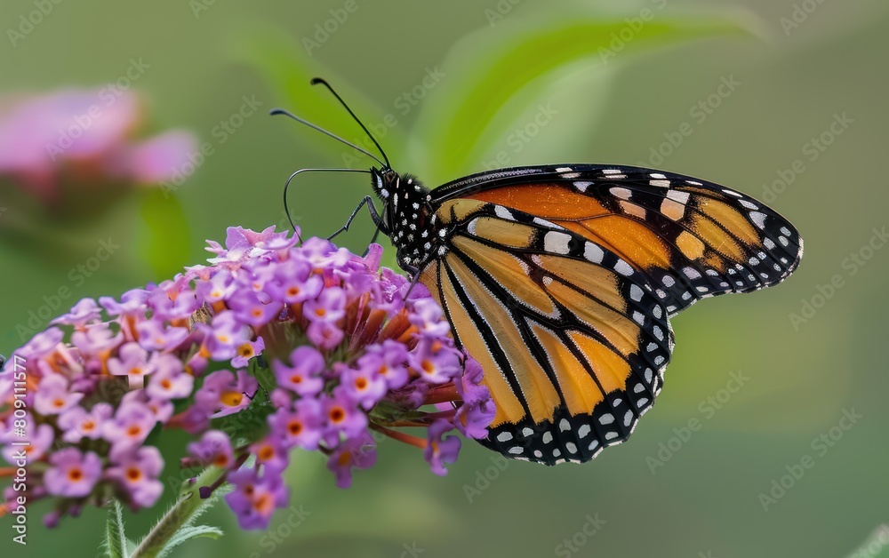 Monarch Butterfly Perched on Blooming Flowers Monarch Butterfly Perched on Blooming Flowers