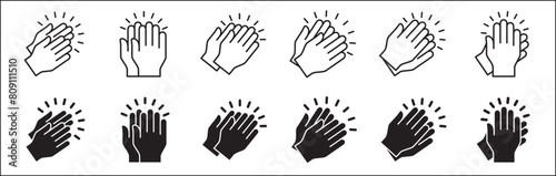 Applause symbol. Hand clapping icon. Hand claps icon set symbol of acclamation, compliment, appreciation, ovation, bravo, congratulation. Sign of applaud in flat graphic design and illustration.