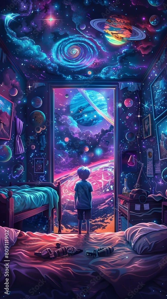 Cosmic Bedroom Escape into a Dreamlike Dimensional Portal of Galactic Splendor