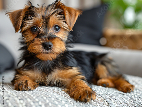 Cute, playful, young dog, brown Yorkshire Terrier, pet, Headshot, Portrait, photorealistic, transparent, png, AI