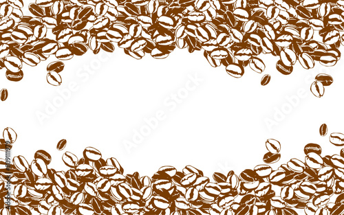 coffee background. Coffee beans in frames, border. Coffee beans background. Coffee Beans Illustration for packaging.