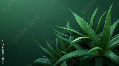 Aloe vera leaves on a green background. Natural aloe leaf as a cosmetic and medical treatment for skin care, creative design copy space background.