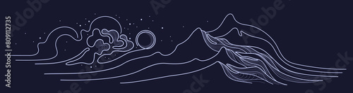 Night landscape Art mountain, moon, texture cloud