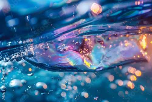 Abstract glitter shimmering water swirl. Colorful modern background of glowing light bubbles.