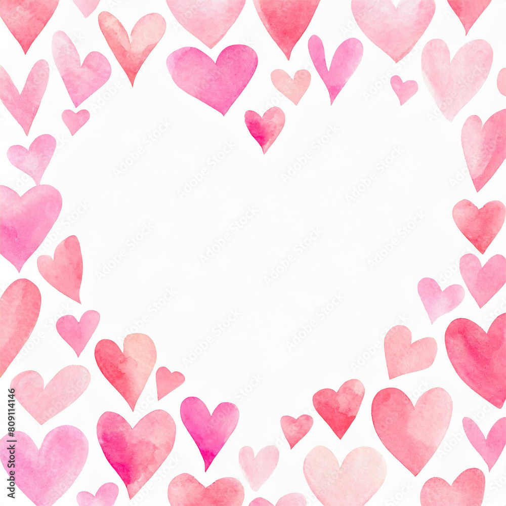 Watercolor heart pattern frame border background Stock Illustration ...