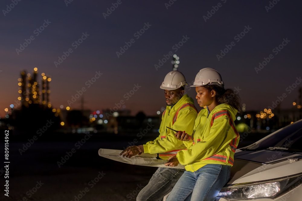 Fototapeta premium Team petrochemical engineer working at night