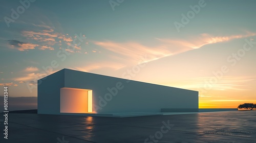The striking silhouette of a contemporary white building against the evening sky