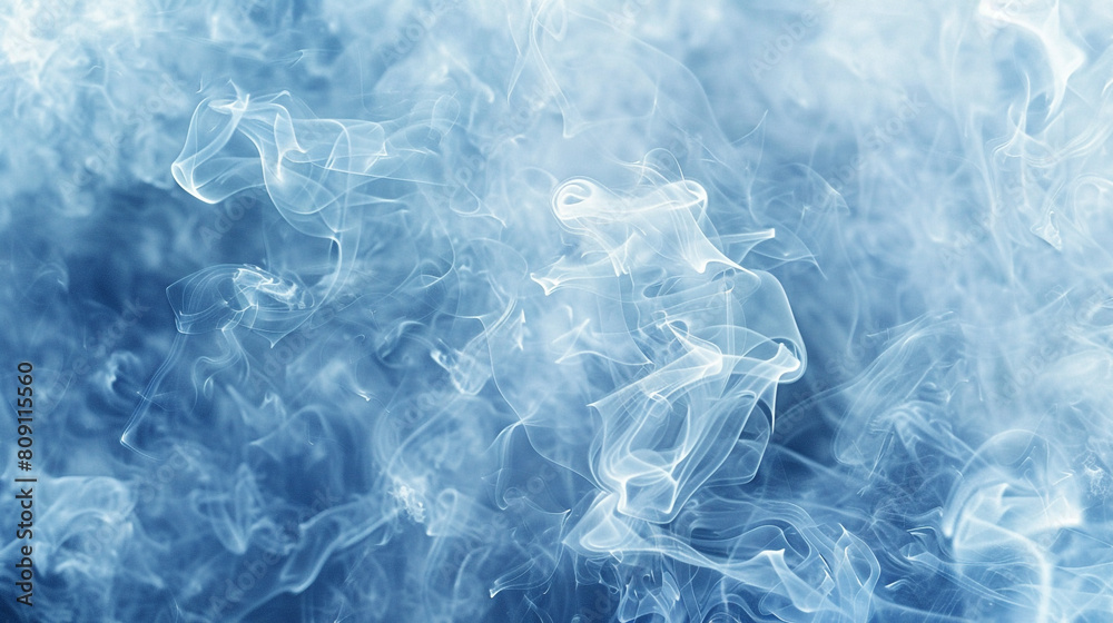 A close-up of smoke in crystal blue and white, creating a frosty, icy effect that mimics winter's chill. A close-up of smoke in crystal blue and white, creating a frosty, icy effect that mimics winter's chill.