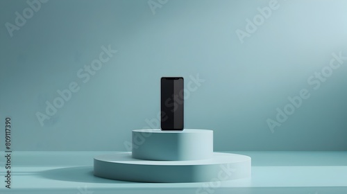 Sleek and Innovative Smartphone Release Displayed on High Tech Pedestal in Minimalist Studio Setting