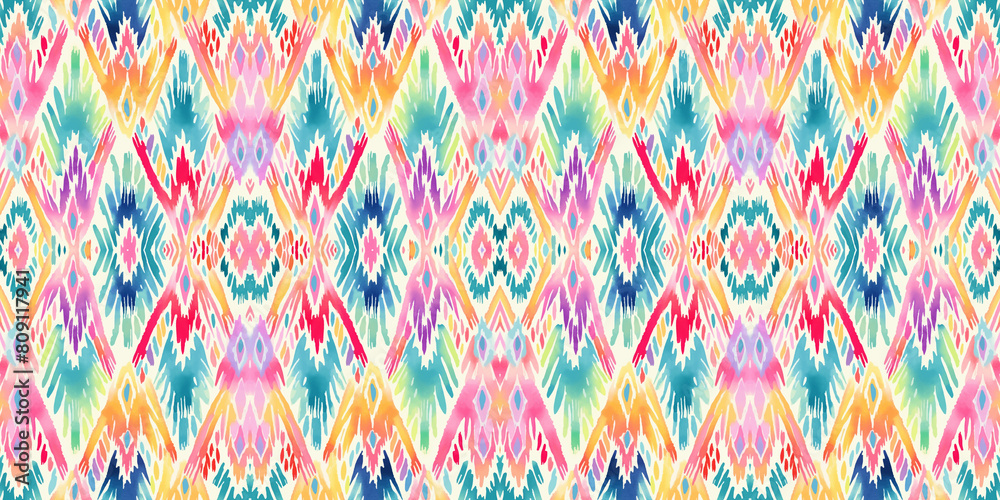 Fototapeta premium Seamless batik pattern,Seamless tribal batik pattern,and Seamless colorful pattern resemble ethnic boho, Aztec,and ikat styles.designed for use in wallpaper,fabric,curtain,carpet,Batik Embroidery