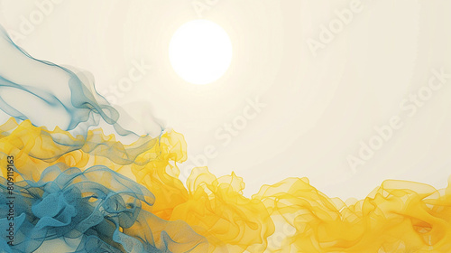 Bright yellow and smokey matte blue waves  offering a sunny sky theme on a solid white background.