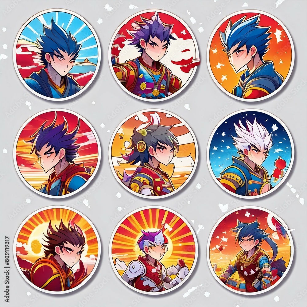 Circular Anime Character Stickers featuring illustrations of endearing anime characters